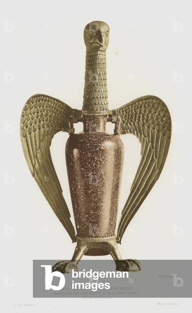 Red porphyry vase mounted by the goldsmiths of Abbot Suger, French, 12th Century (colour litho)