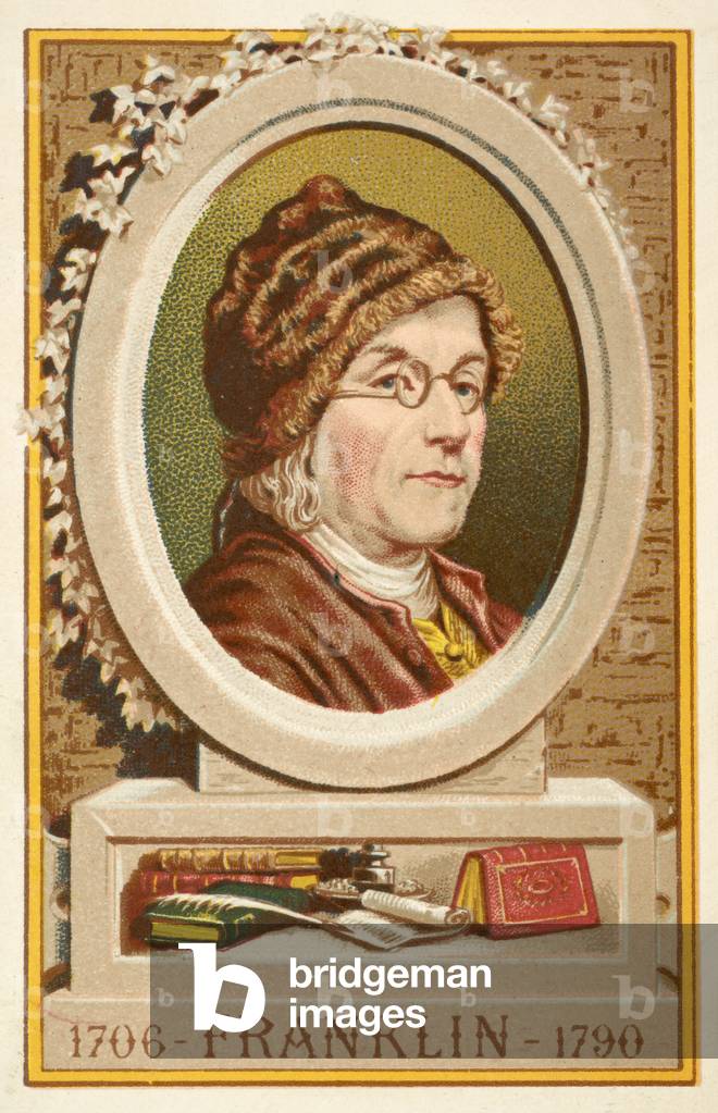 Benjamin Franklin, American scientist, inventor and politician (chromolitho)
