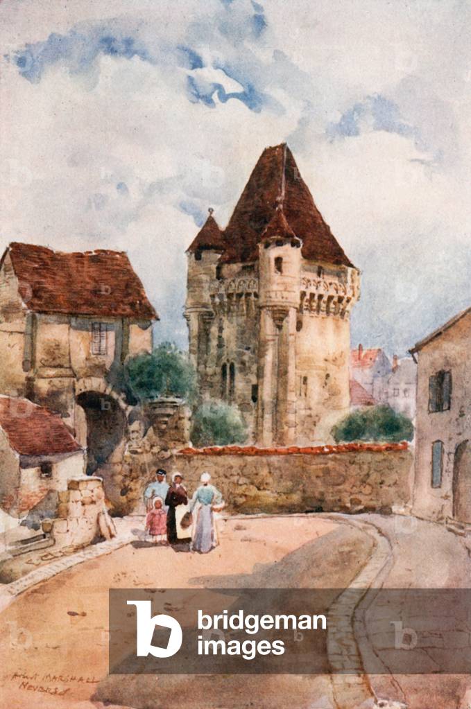 Porte du Croux, Nevers (colour litho)