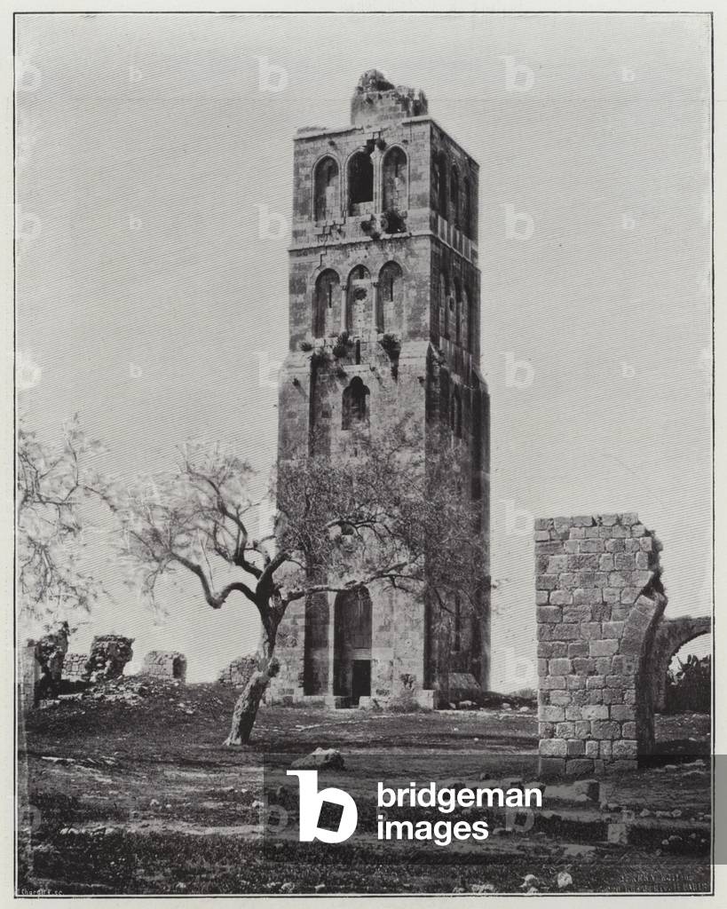 Ramleh, Tower of the Forty Martyrs (b/w photo)