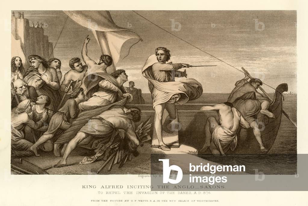 King Alfred inciting the Anglo Saxons (engraving)
