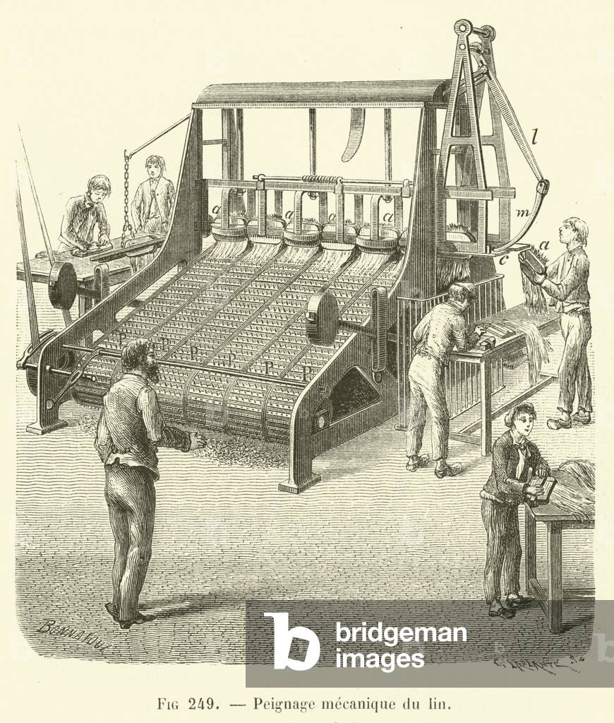 Peignage mecanique du lin (engraving)