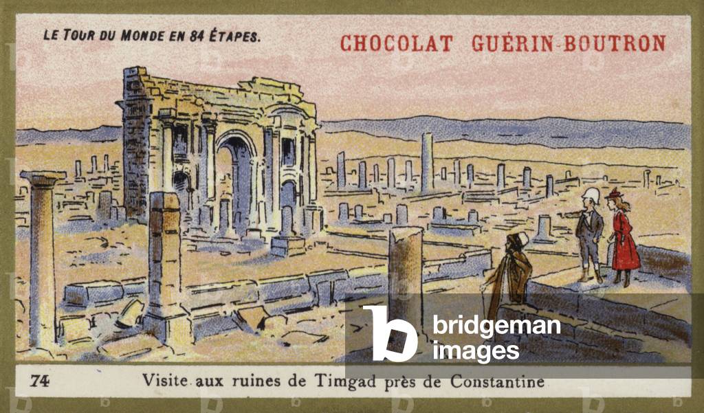 Visit to the ruins of Timgad, near Constantine (chromolitho)