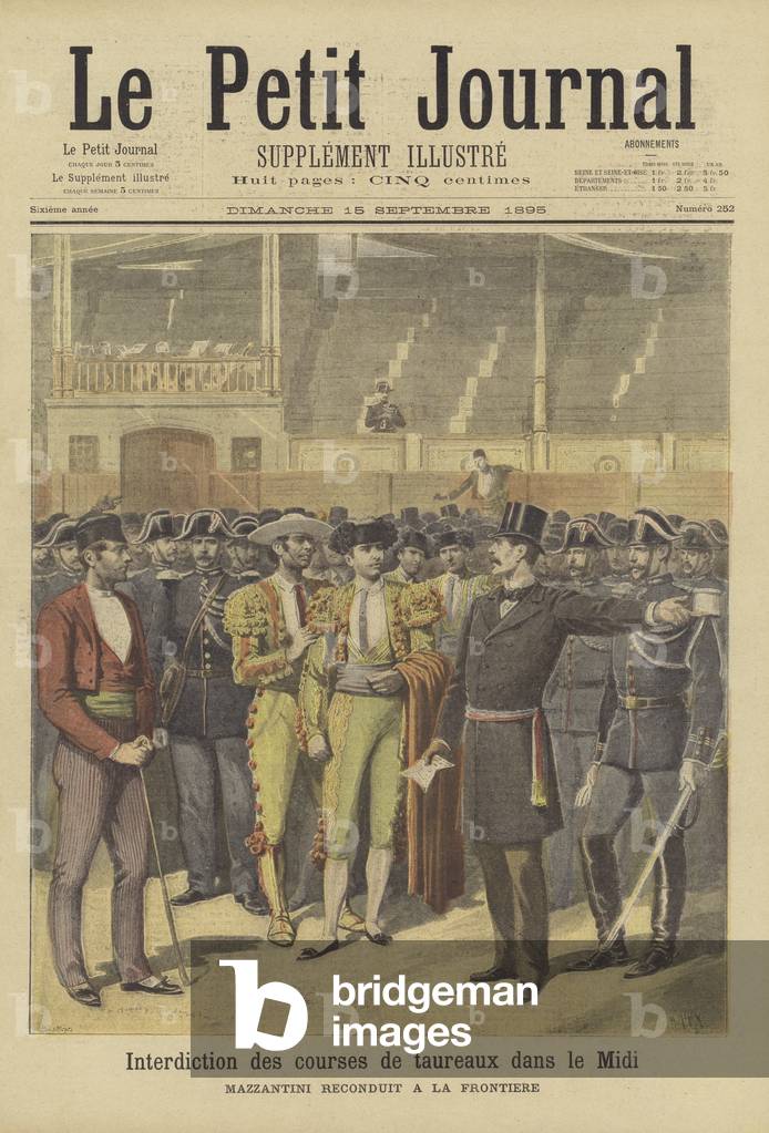 Ban on bullfighting in the South of France (colour litho)