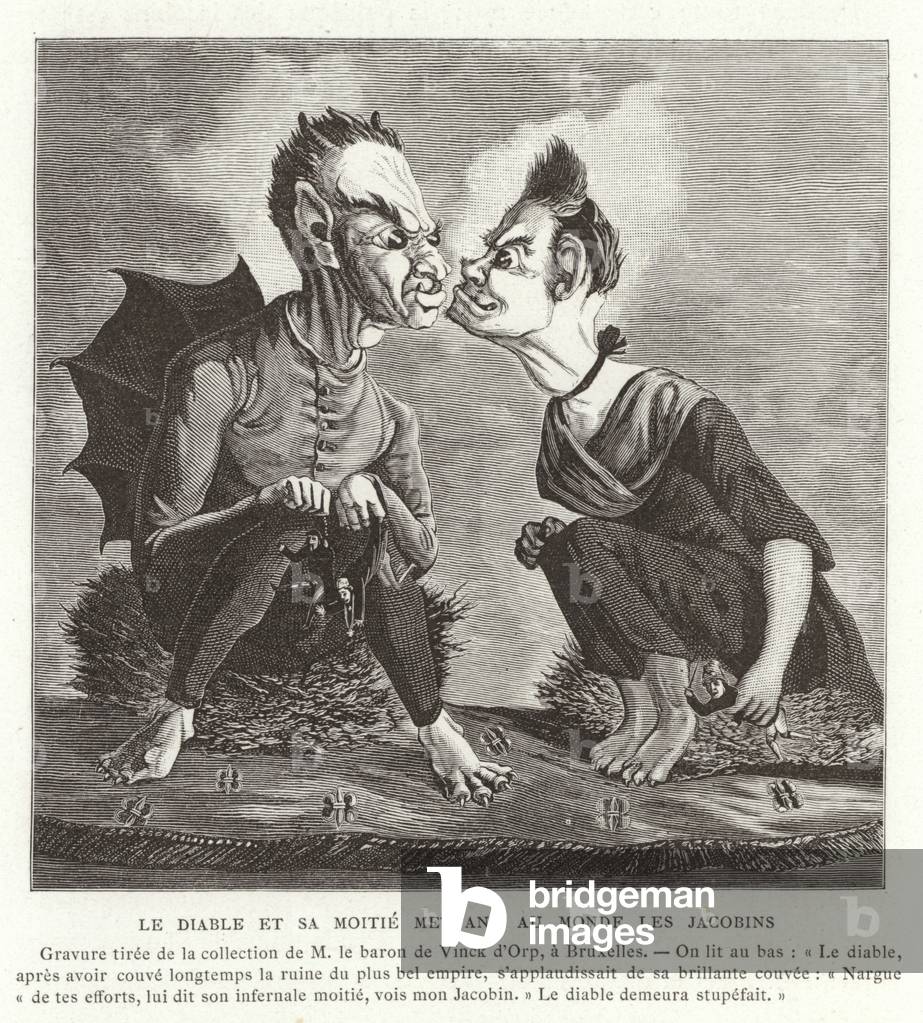 The devil and his wife giving birth to the Jacobins, French Revolution (engraving)