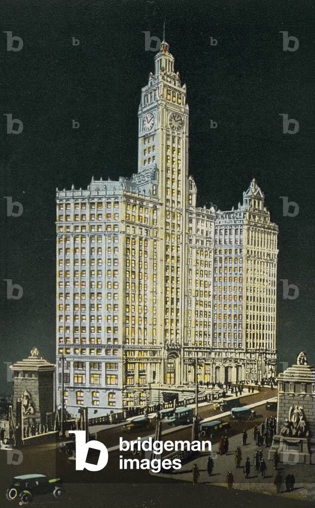 The Wrigley Building, South and North Section, by Night (coloured photo)