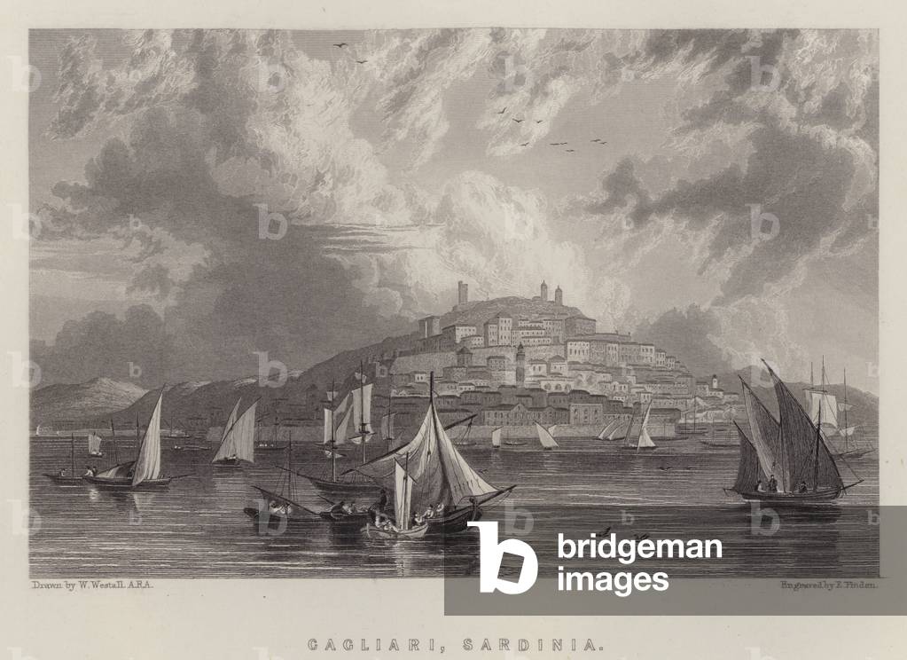 Cagliari, Sardinia (colour litho)