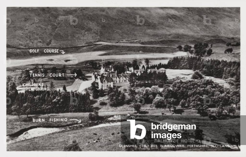Dalmunzie Hotel, Glenshee, Blairgowrie, Perthshire, Scotland (b/w photo)