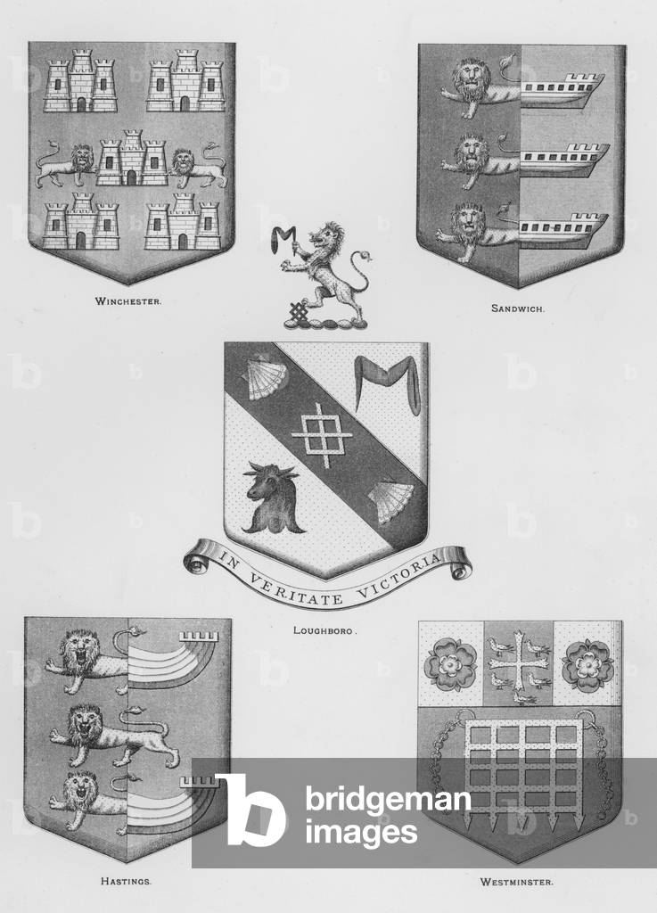 Public arms: Winchester; Sandwich; Loughboro; Hastings; Westminster (engraving)
