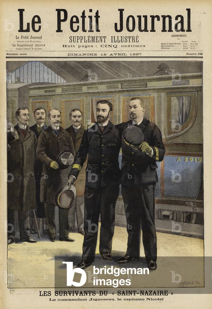 Survivors of the sinking of the Ville de Saint Nazaire, 1897 (colour litho)