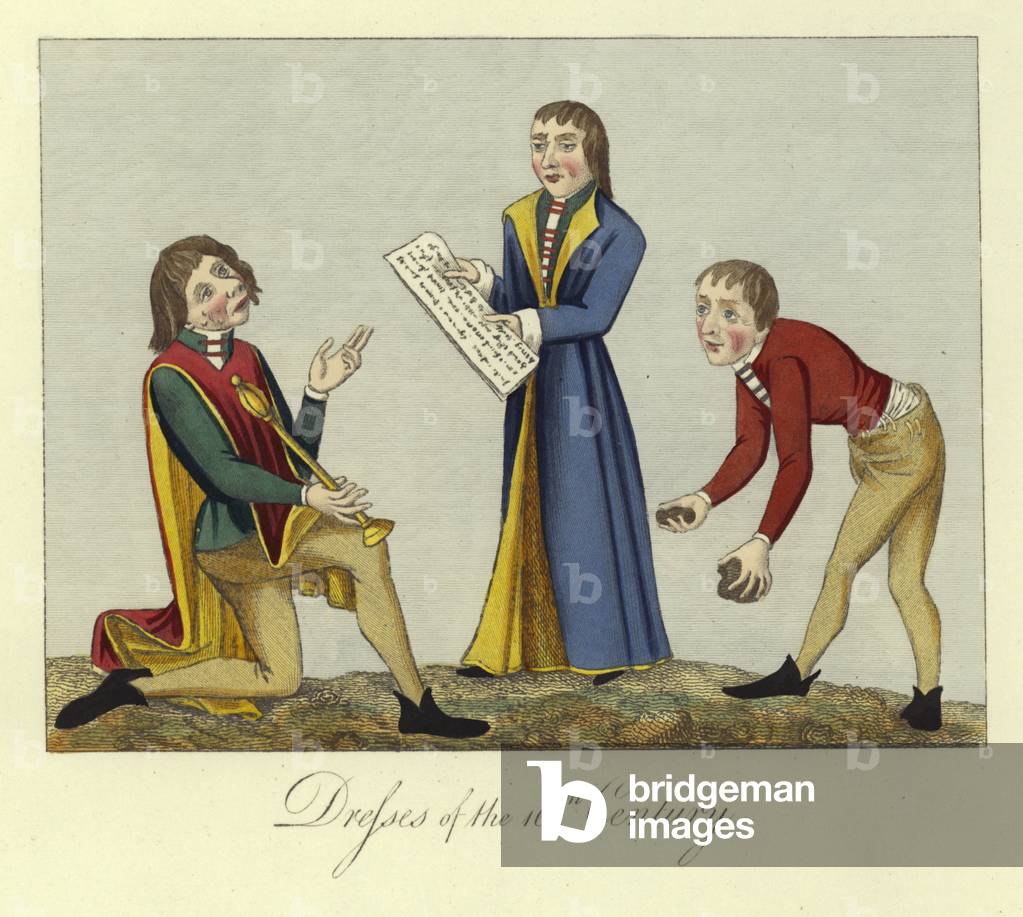 Dresses of the 16th Century (coloured engraving)