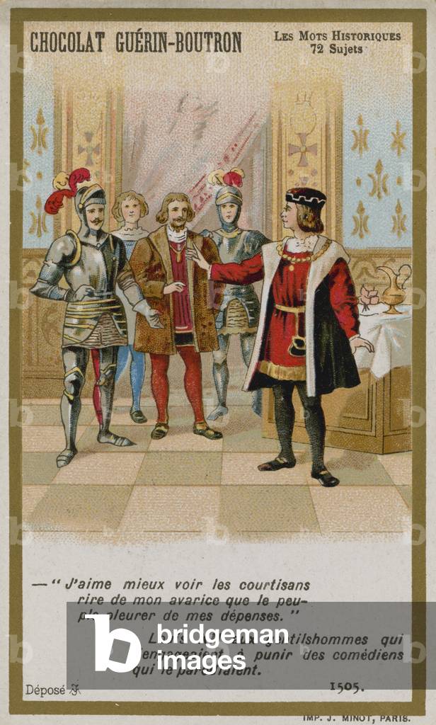 Chocolat Guerin-Boutron trade card, Historic Words series (chromolitho)