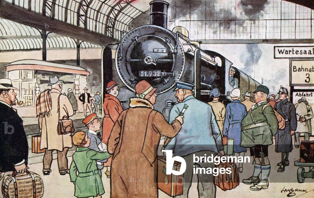 Am Bahnhof (at the railway station) (colour litho)