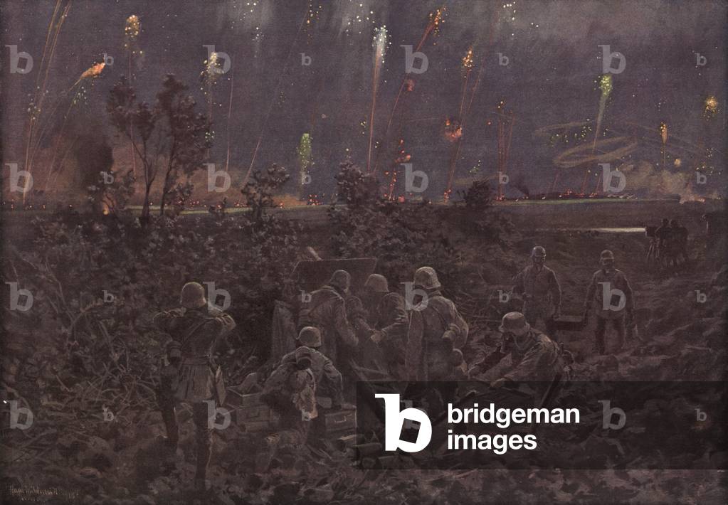 Night attack (colour litho)