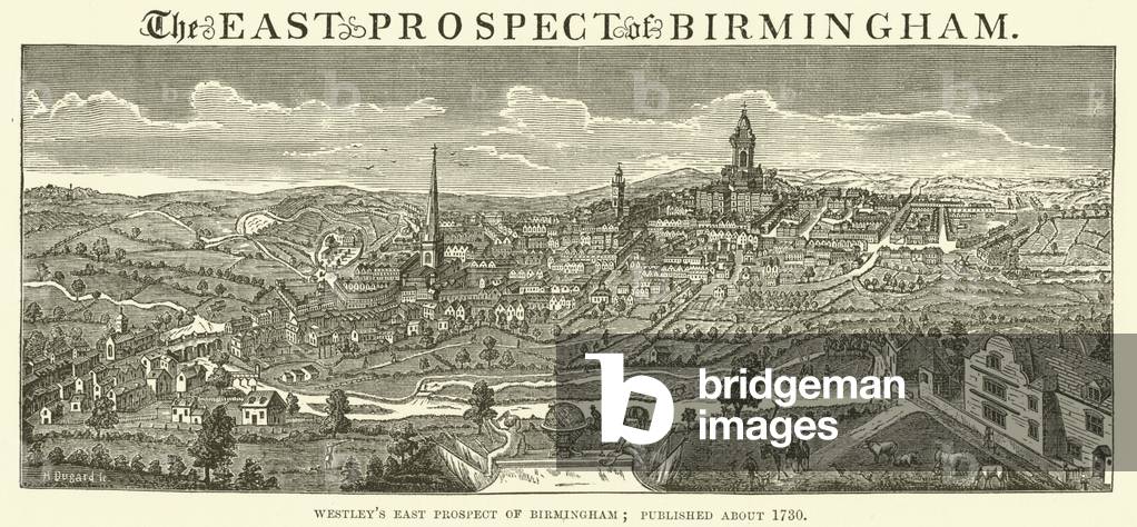 Westley's East Prospect of Birmingham, published about 1730 (engraving)