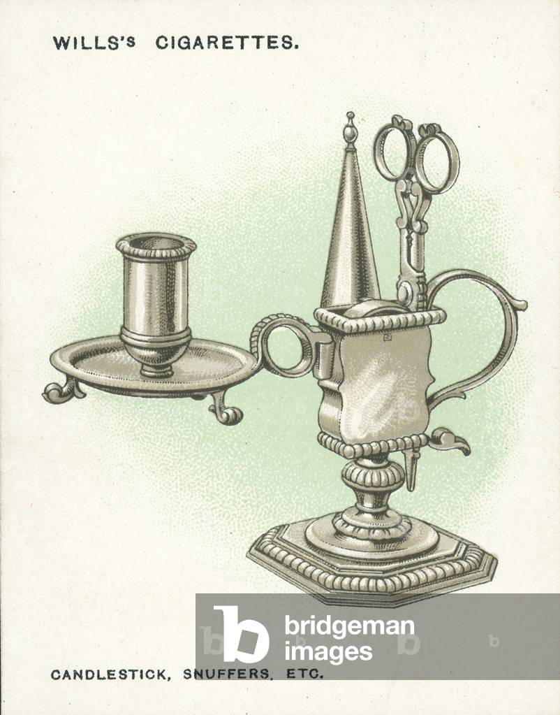 Old Silver, Candlestick, Snuffers, etc, about 1690 (chromolitho)