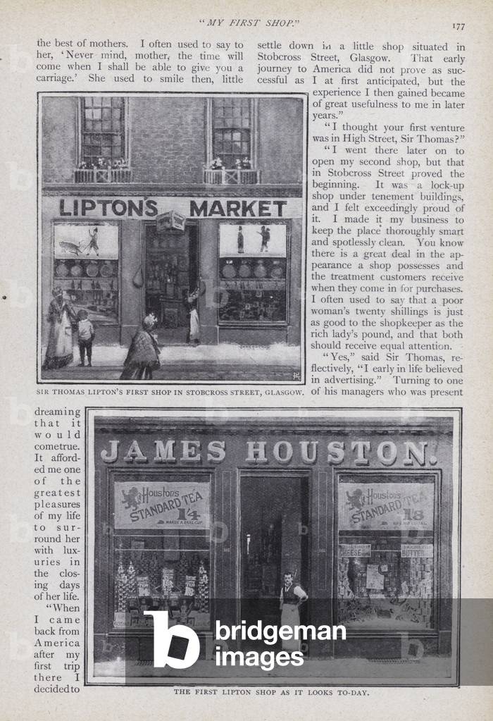 Page of article about Sir Thomas Lipton (b/w photo)