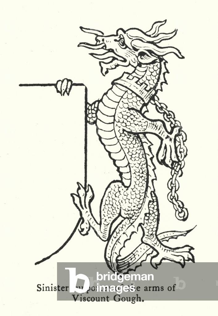 Sinister supporter of the arms of Viscount Gough (engraving)