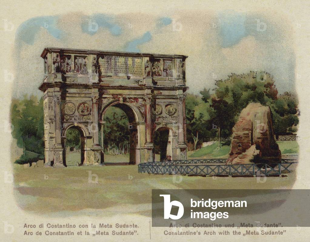 Arco di Costantino con la Meta Sudante (colour litho)