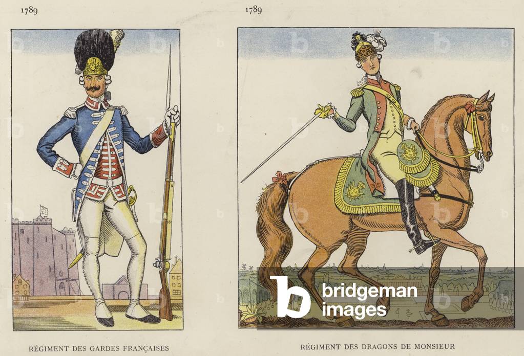 Regiment Des Gardes Francaises, 1789; Regiment Des Dragons De Monsieur, 1789 (colour litho)