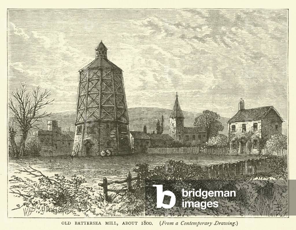 Old Battersea Mill, about 1800, from a contemporary drawing (engraving)