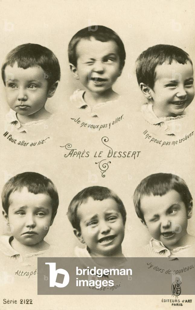 Little boy pulling faces (b/w photo)