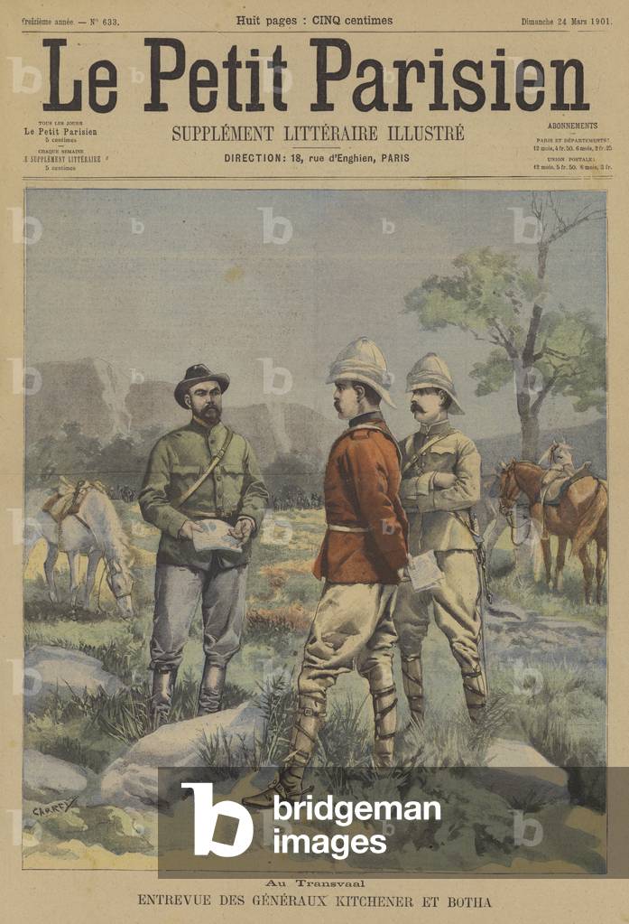 Meeting between Generals Kitchener and Botha in the Transvaal (colour litho)