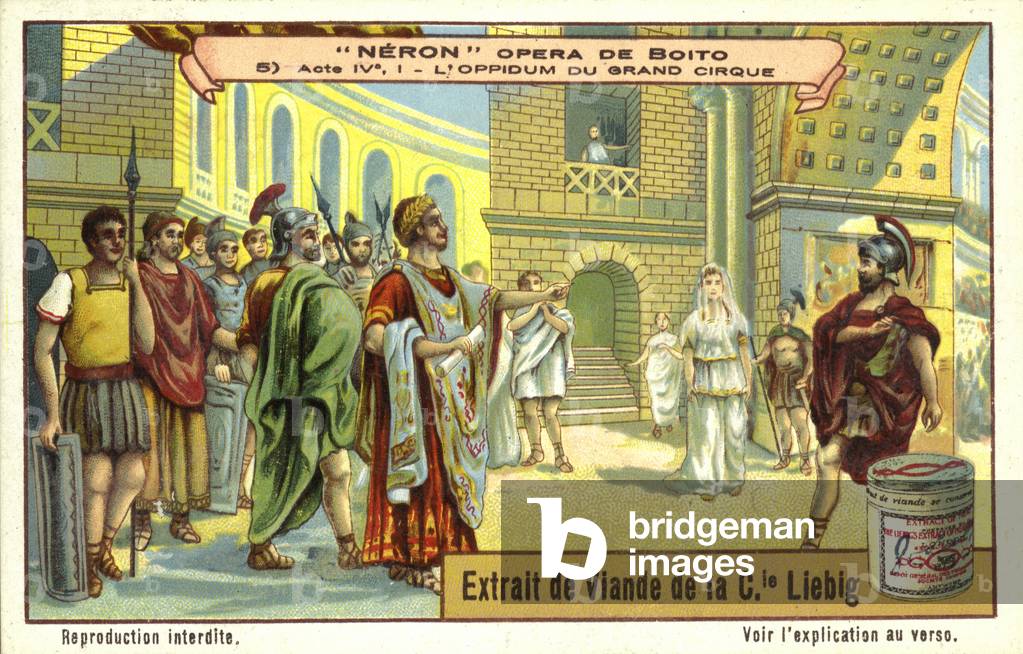 Oppidum of the Circus Maximus, Rome, scene from Italian composer Arrigo Boito's opera Nerone (chromolitho)