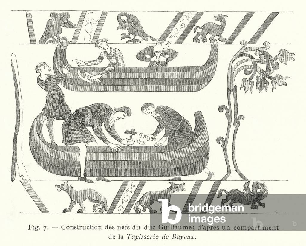 Construction des nefs du duc Guillaume; d'apres un compartiment de la Tapisserie de Bayeux (engraving)