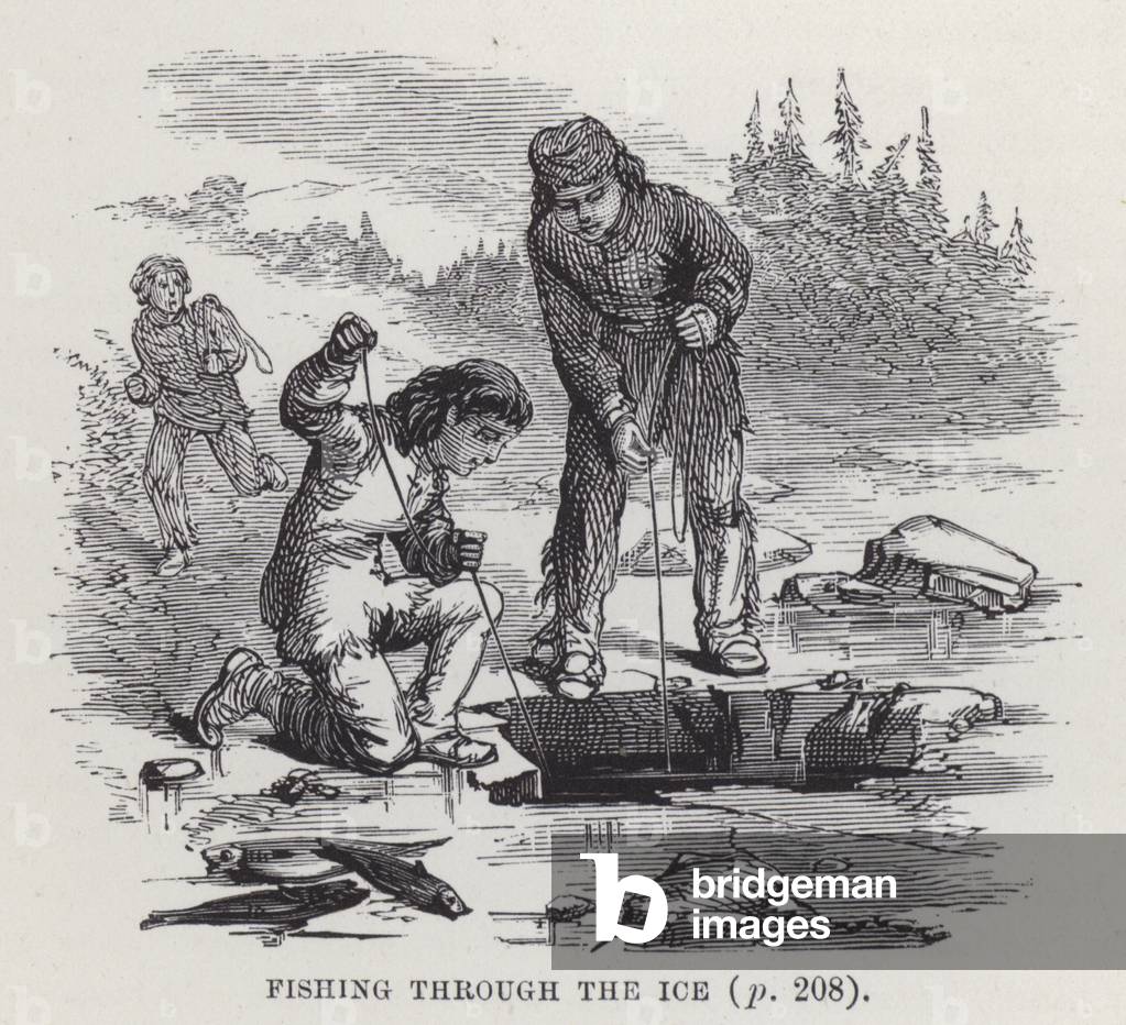 Fishing through the ice (engraving)
