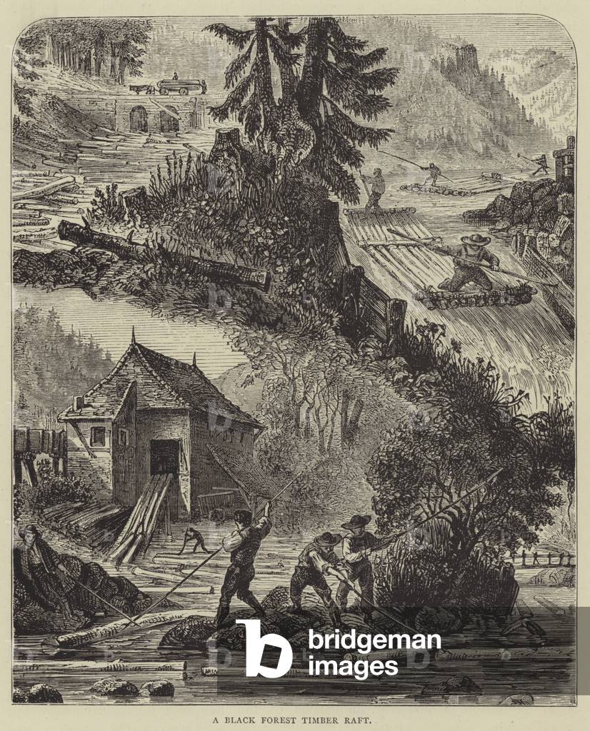 A Black Forest Timber Raft (engraving)