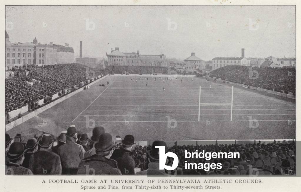 Philadelphia: A Football Game at University of Pennsylvania Athletic Grounds, Spruce and Pine, from Thirty-sixth to Thiry-seventh Streets (b/w photo)