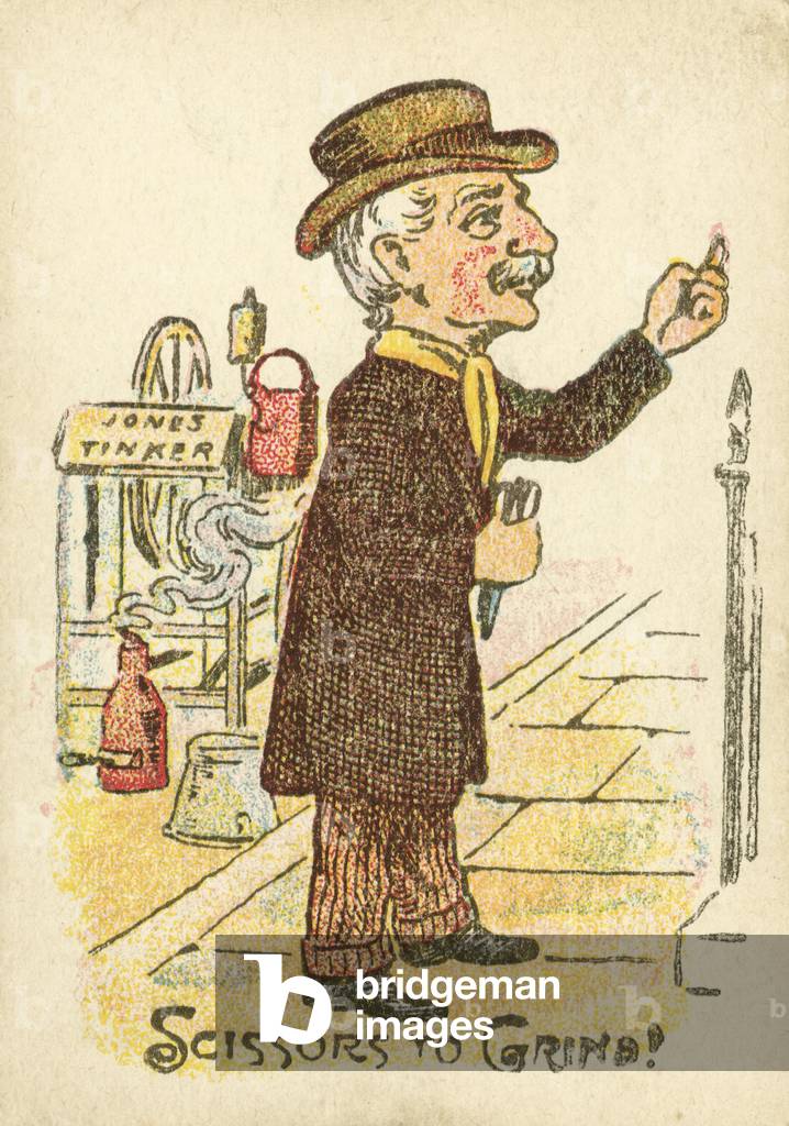 A tiinker repairing scissors (colour litho)
