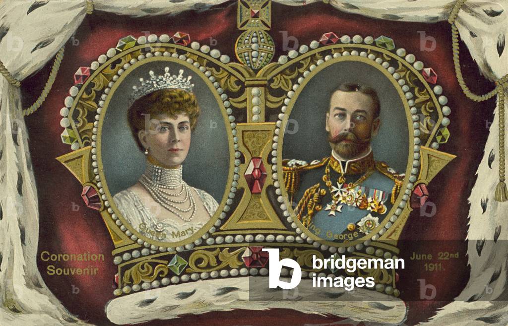 Coronation Souvenir, 22 June 1911, King George V, Queen Mary (colour litho)