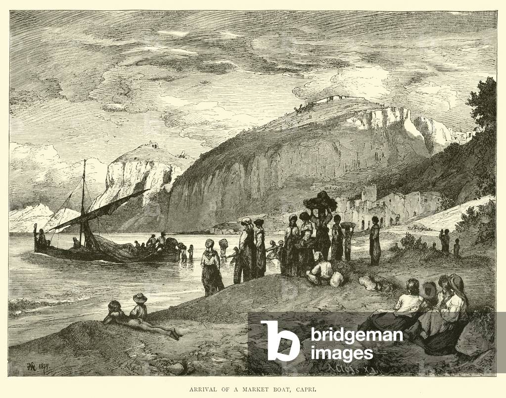 Arrival of a market boat, Capri (engraving)