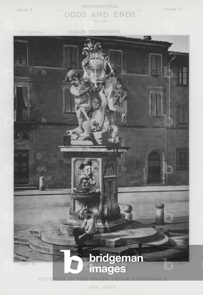 Fountain in the Piazza Della Cattedrale, Pisa, Italy (b/w photo)