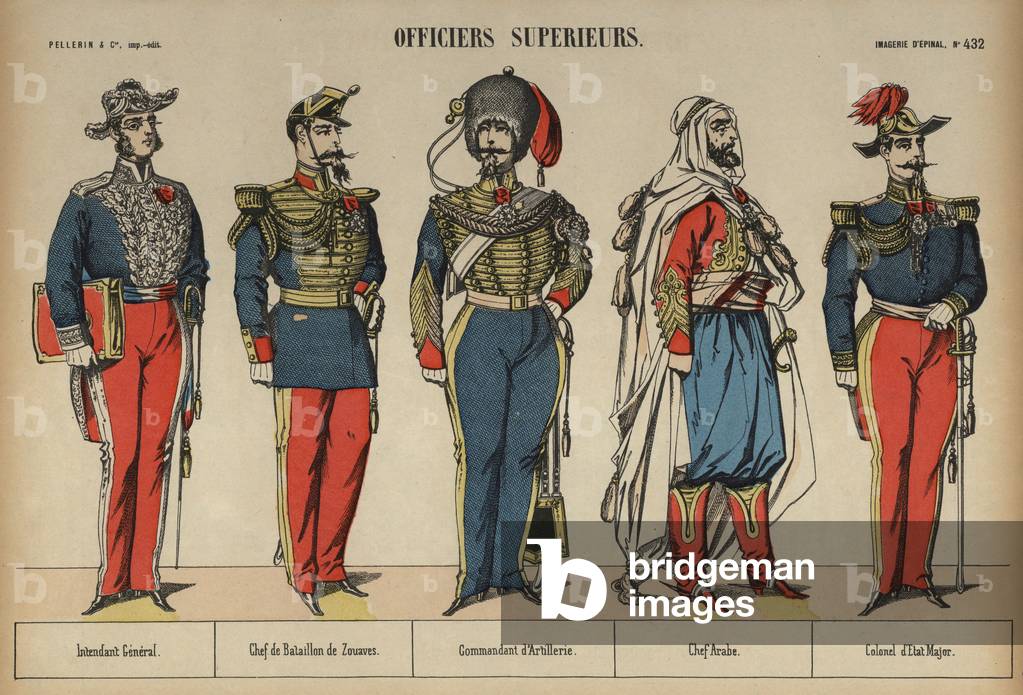 Senior army officers (coloured engraving)