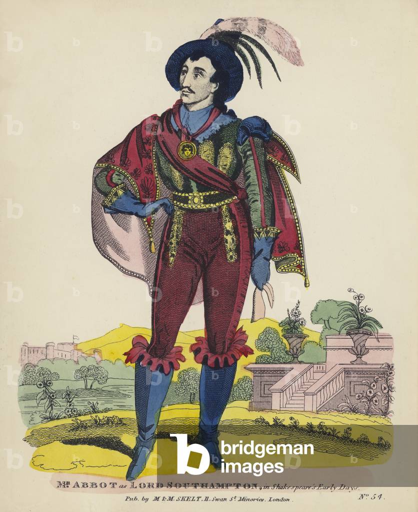 Mr Abbot as Lord Southampton, in Shakespeare's Early Days (coloured engraving)