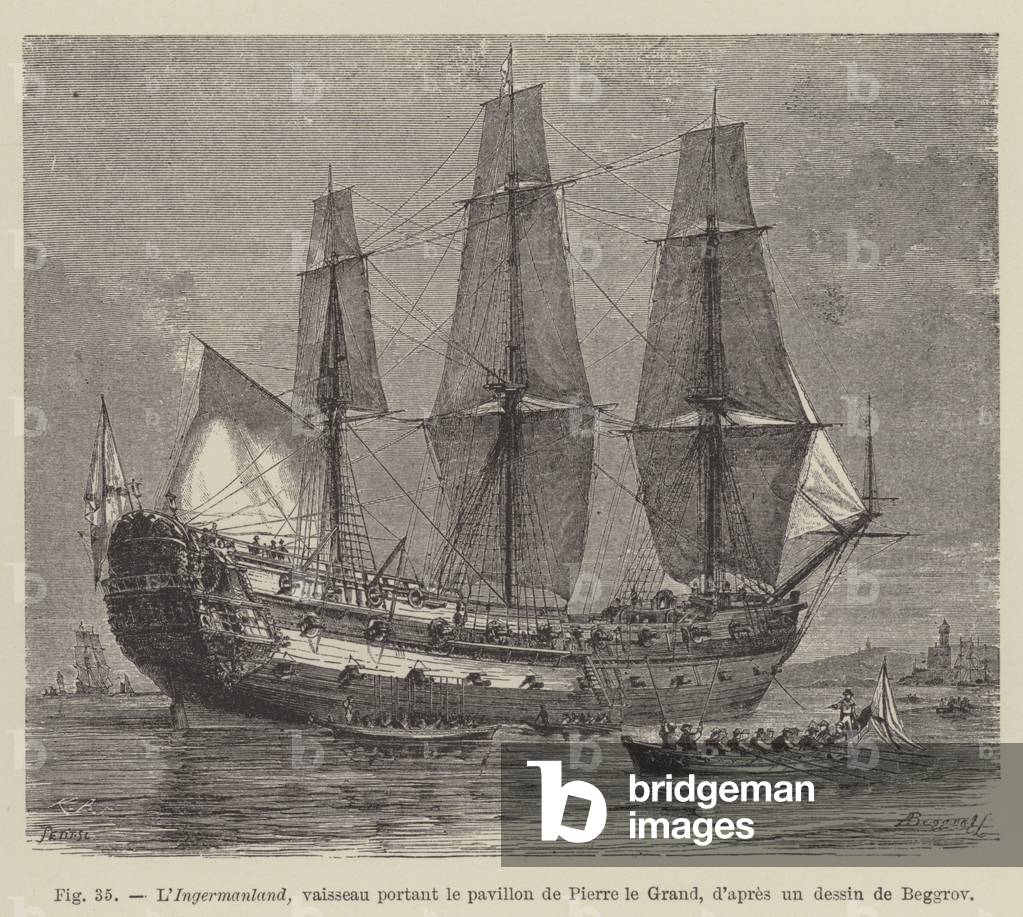 L'Ingermanland, vaisseau portant le pavillon de Pierre le Grand (engraving)
