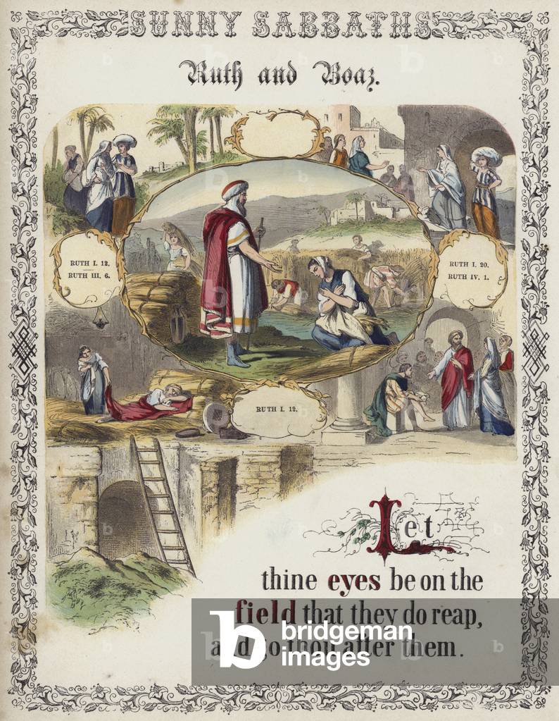 Ruth and Boaz (coloured engraving)