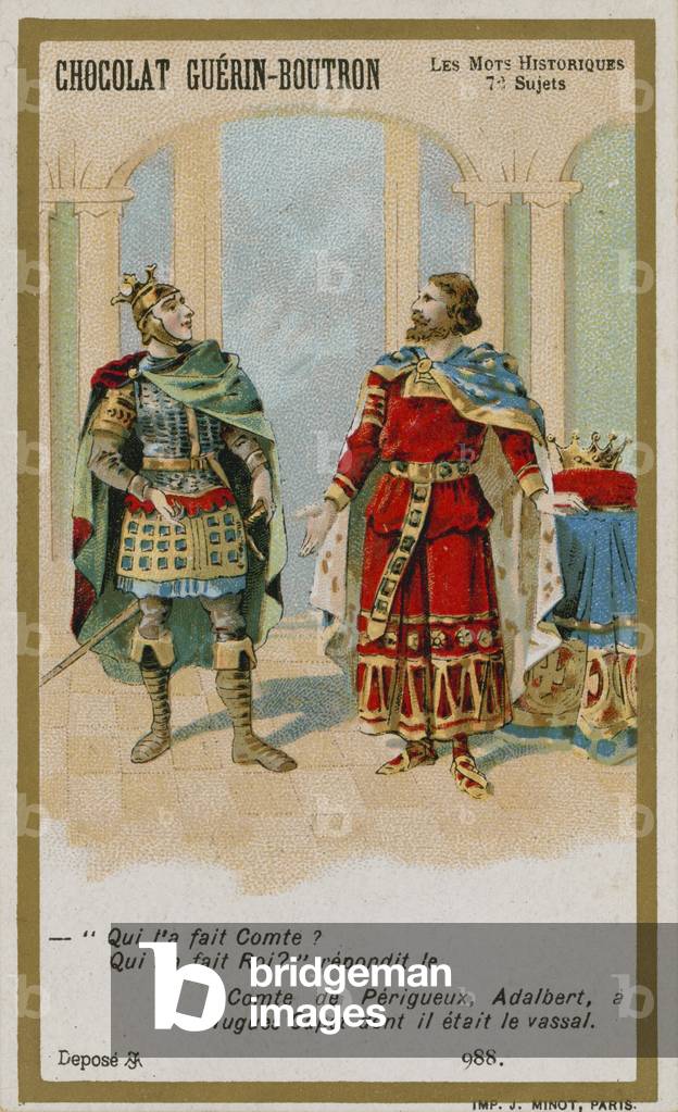 Chocolat Guerin-Boutron trade card, Historic Words series (chromolitho)