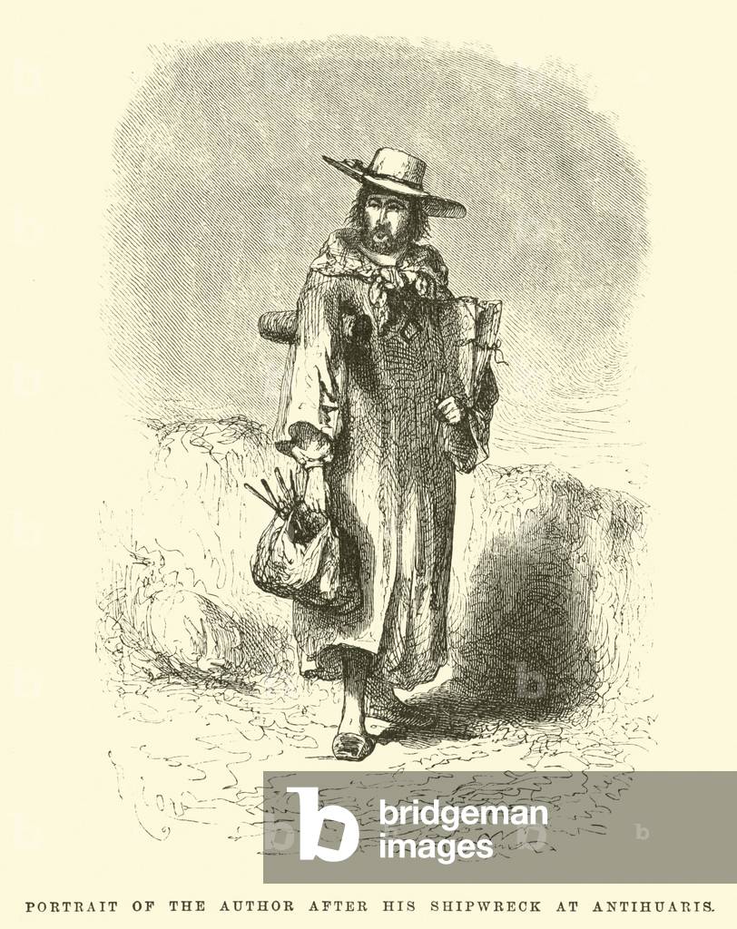 Portrait of the author after his shipwreck at Antihuaris (engraving)