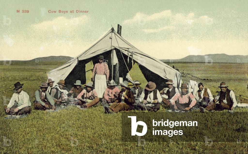Cow Boys at Dinner (colour photo)