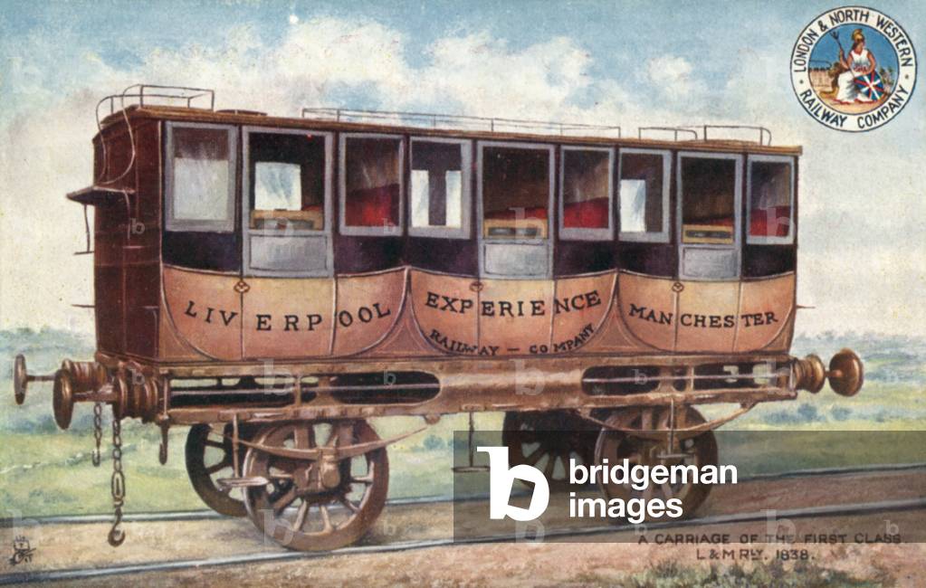 First class train carriage, London and North Western Railway Company (colour litho)
