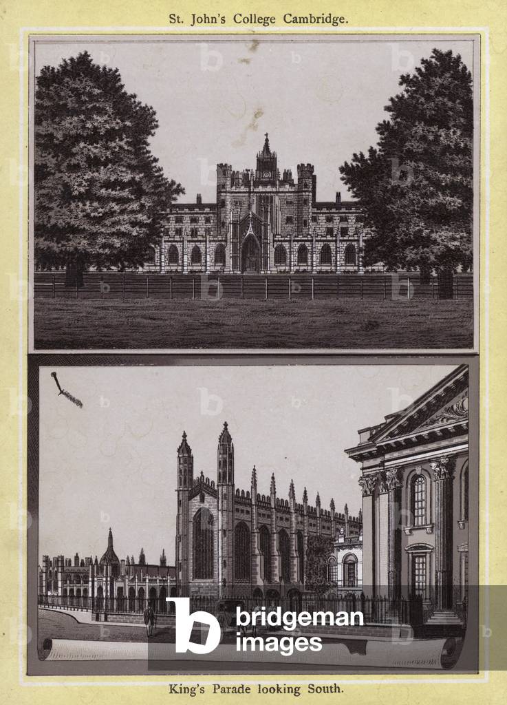 Cambridge: St John's College, Cambridge, King's Parade looking South (litho)