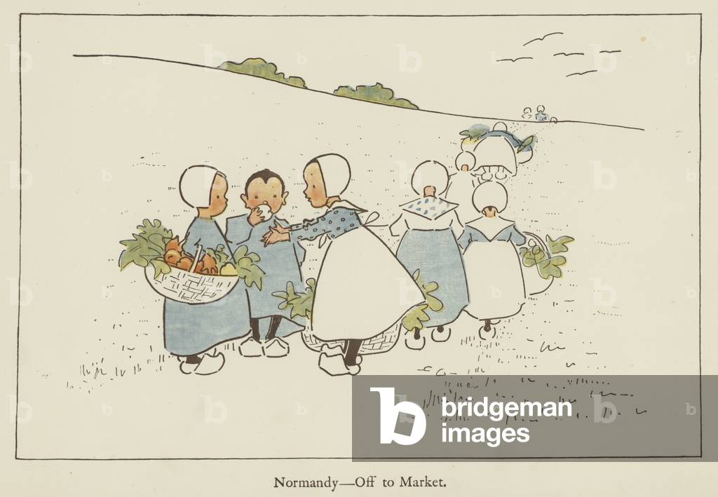 Normandy, off to market (colour litho)