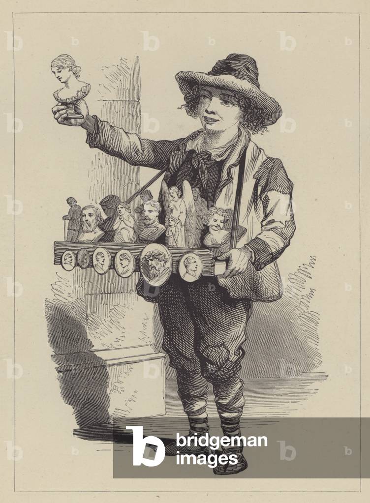 Boy selling plaster casts (engraving)