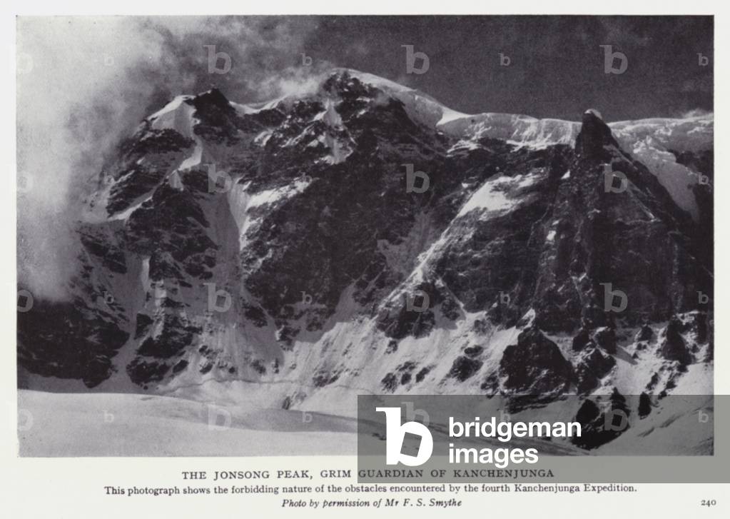 The Jonsong Peak, grim guardian of Kanchenjunga (b/w photo)