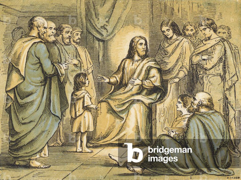 Jesus teaching his Disciples (coloured engraving)