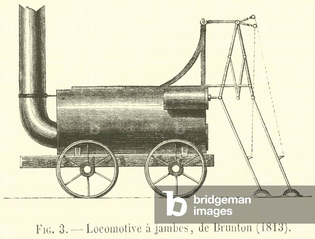 Locomotive a jambes, de Brunton, 1813 (engraving)